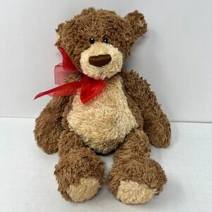 Gund Plush Cinnamon Sugar Teddy Bear 11" Brown Shaggy Stuffed‎ Animal ToyRed Bow